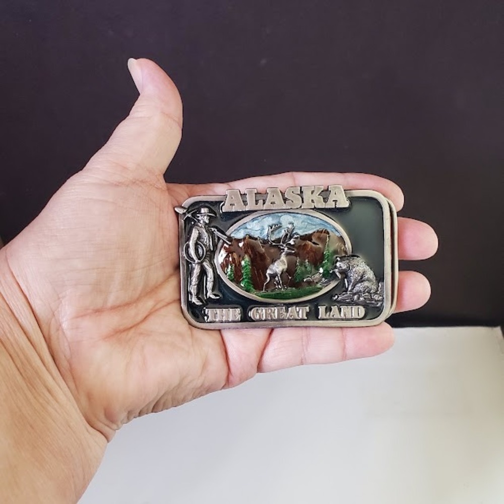 SISKIYOU BUCKLE CO Vintage 1983 Alaska The Great Land Wildlife Belt Buckle Moose